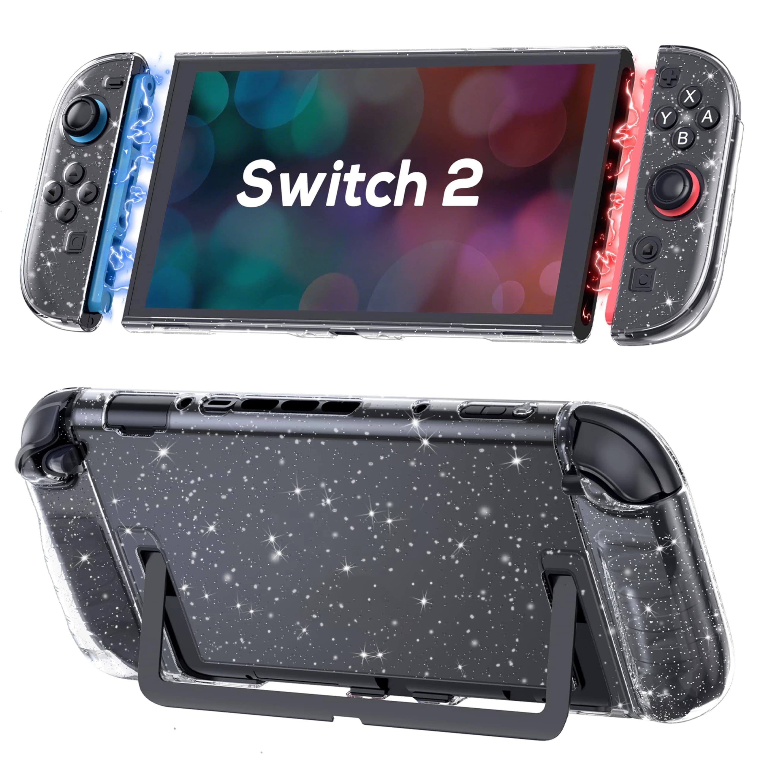 Custodia Trasparente Glitterata Dockabile per Nintendo Switch 2 (2025), Custodia Protettiva Sottile in PC per Joy-Con, Cover Rigida