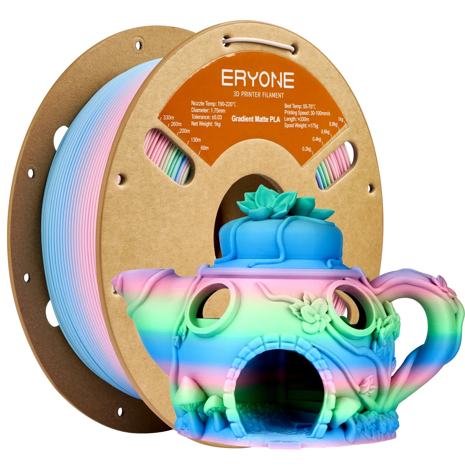 ERYONE PLA Filament for 3D Rainbow Foam Printer 1.075 +/- 0.03 mm, PLA Matte Multicolor Filament 1 kg (2.2 pounds)