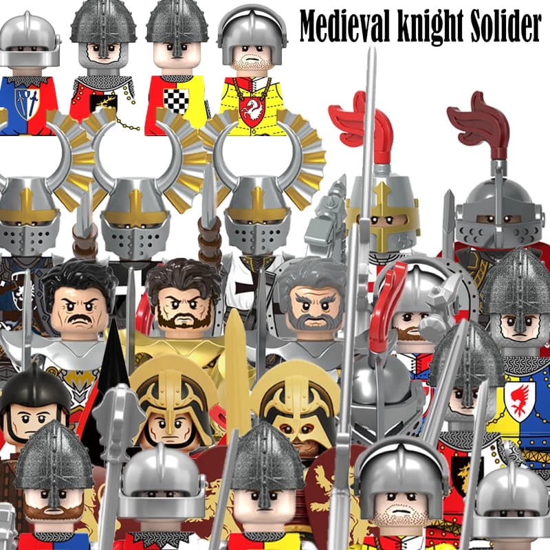 Cavaliere di fanteria medievale Figure Building Blocks Inghilterra Guerre Rose Soldato Castello Esercito militare Guardia Casco Armi Giocattoli dei mattoni