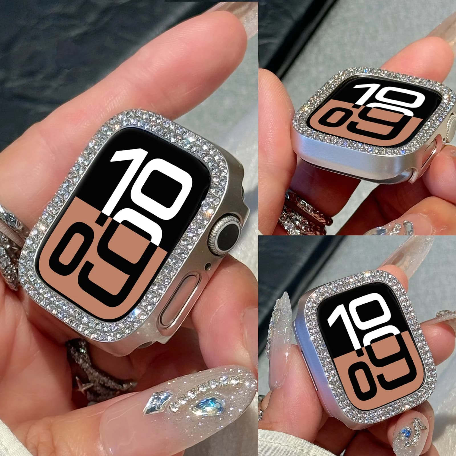 Custodia con diamanti per Apple Watch Serie 10 9 8 7 6 5 SE Ultra 40mm 42mm 46mm 44mm 45mm 49 41mm Protezione PC Paraurti protettiva