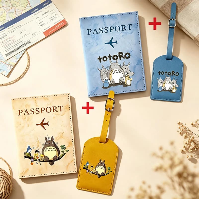 Totoro Passport with Boarding Pass for Men Women Anime Cartoon Fashion Passport Protector Travel Portable Boarding Card Holder