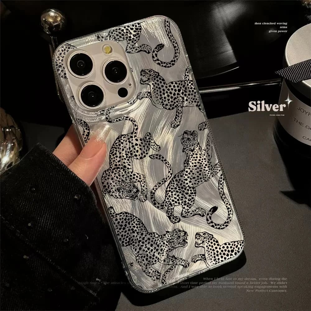Custodia moderna per accessori per telefono leopardo argento scintillante per iPhone 15 Plus 16 17 Pro Max 14 13 12 11 X XS XR 7 8 Custodia protettiva