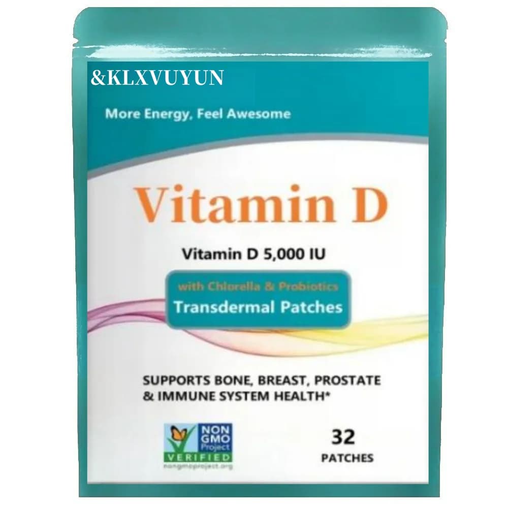 Vitamin D3, vitamin D 5,000 UI, transdermal patches, vitamin D supplements with chlorella, fruit, vegetables and probiotics, 32 pieces