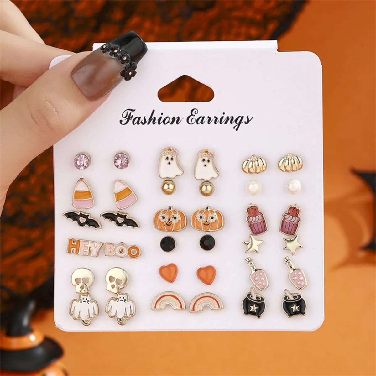 18 paia/set squisito fantasma di Halloween zucca pipistrello stella teschio cuore divertenti orecchini per le donne uomini regalo gioielli festa gotica