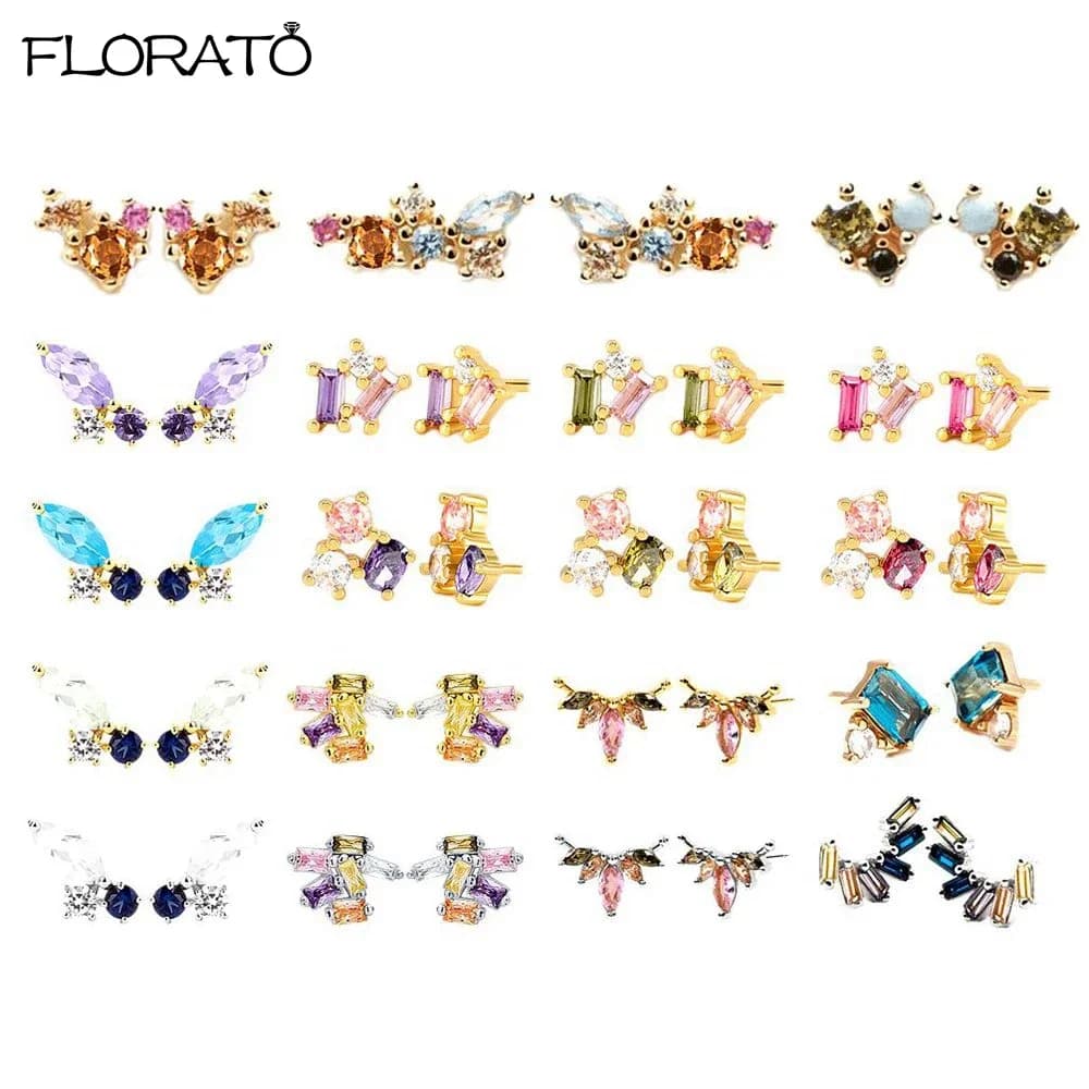 925 Sterling Silver Ear Needle Colorful Crystal Stud Earrings Simple Exquisite Jewelry For Women Fashion Popular Birthday Gifts