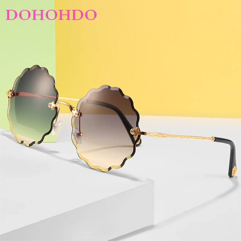Oversized Round Sunglasses For Women Men Fashion Luxury Brand Design Rimless Sun Glasses Ladies Outdoors Travel Shades UV400