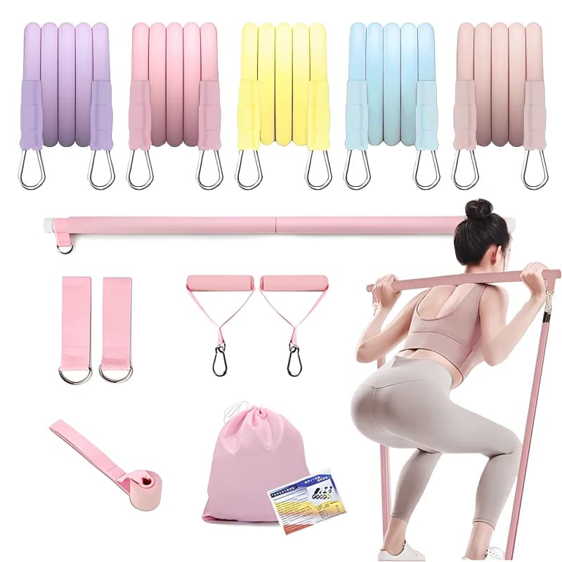 Multifunctional fitness stretcher with tension rope for home abdominal stretching, set of macaron color pilates sticks