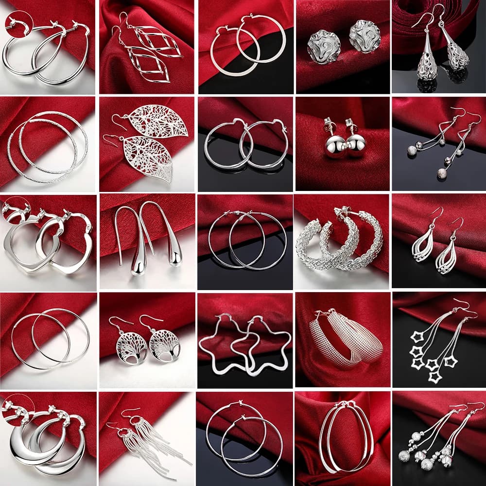 Hot sale 925 Sterling Silver Earrings Simple Round Circle Hoop Earrings For Woman Fashion Wedding Engagement Charm Jewelry