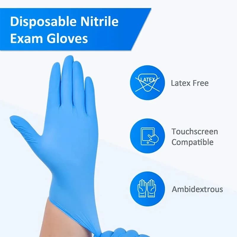 100 Pezzi Guanti Monouso in Nitrile Blu Senza Lattice, Guanti di Sicurezza per Pulizie, Cucina, Meccanica e Protezione Auto