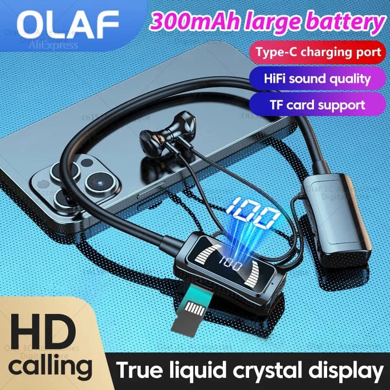 OLAF 300mAh Auricolari Bluetooth senza fili TWS Cuffie magnetiche al collo appeso Sport Corsa Auricolari vivavoce Supporto scheda SD