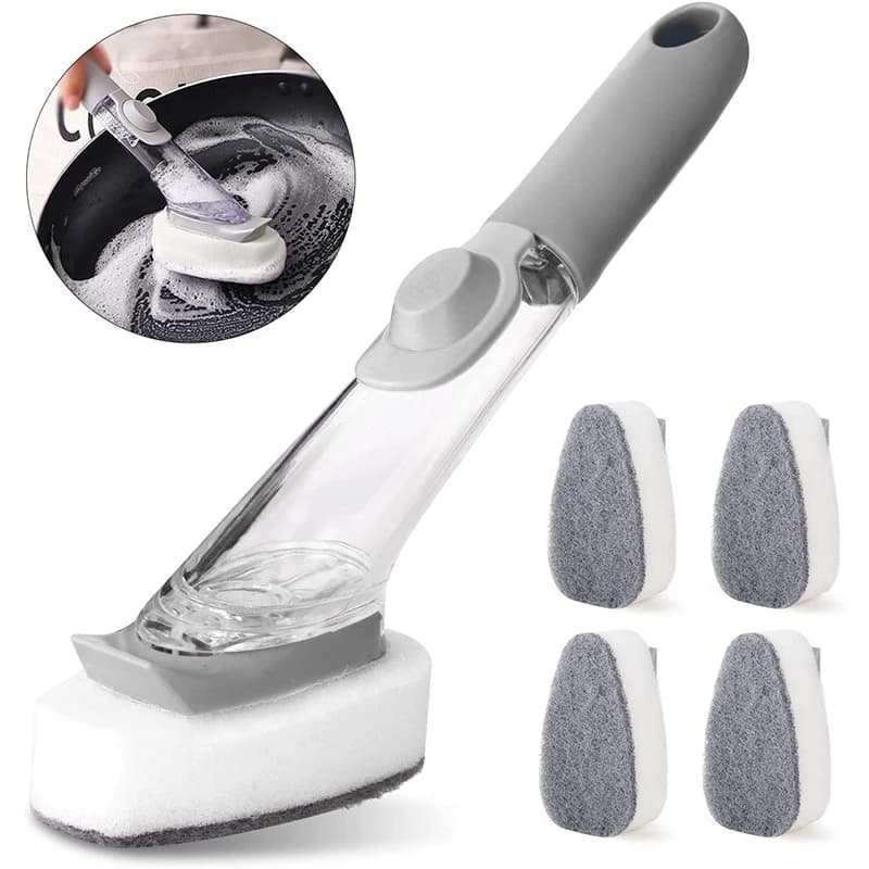 Piatti per il controllo del sapone spazzola per Scrub a bacchetta 1 bacchette per piatti e 3 spugne di ricambio per ricarica teste spugne per la pulizia della cucina