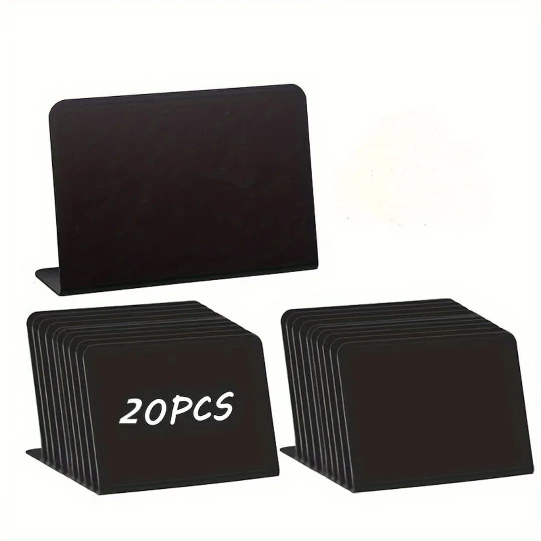 20Pcs L-Shaped Mini Blackboard Signs Pvc Erasable Black Record Table Sign Stand Mini Blackboard Writing Label Holder