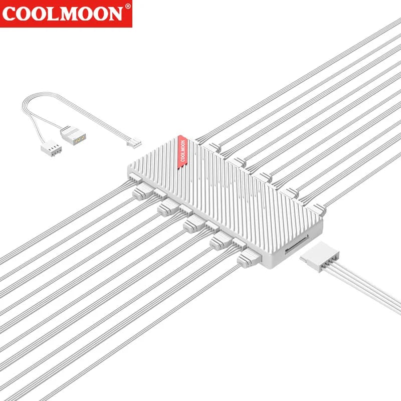 COOLMOON Motherboard 5V 3Pin PWM Dual Channel 10 Ports Splitter Computer Case Fan ARGB Temperature Control Expansion Fan Hub