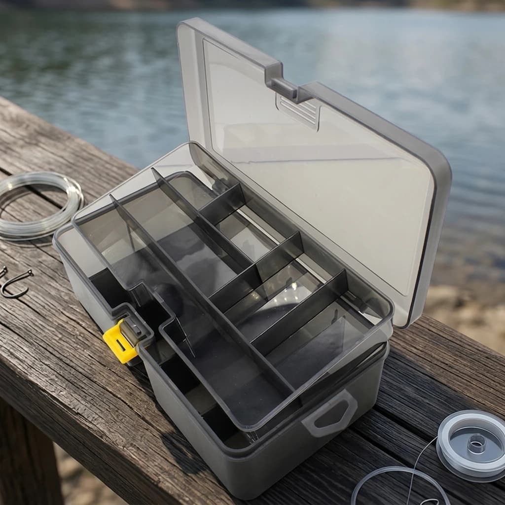 Plastic Fishing Tackle Box for Saltwater Freshwater Anglers Double Layer Lure Organizer Tray Shockproof Storage Container