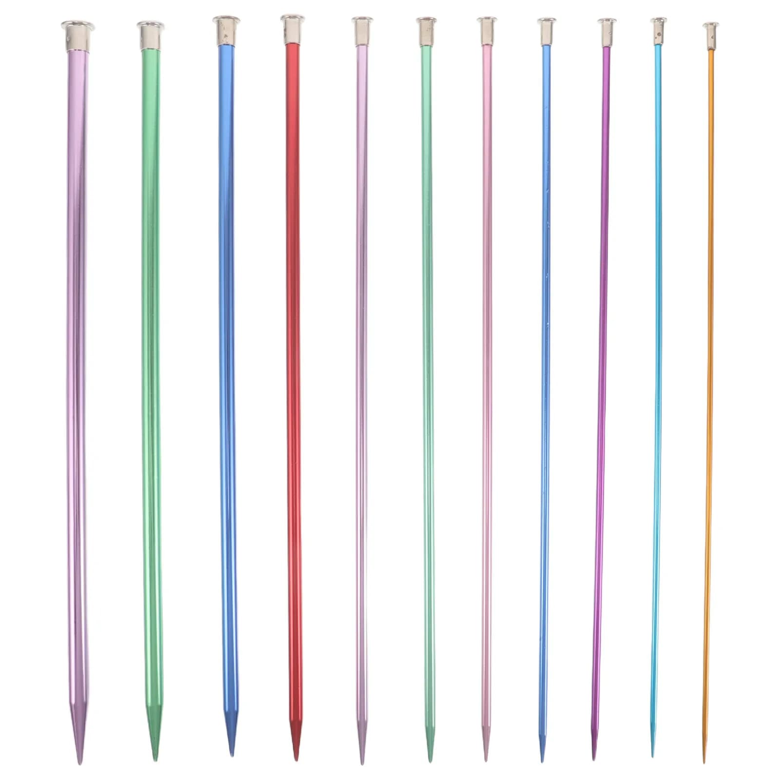 Set di 11 Ferri da Maglia Colorati in Lega di Alluminio per Principianti, Leggeri ed Ergonomici, Ferri Dritti in Metallo 3.0-10mm per Sciarpe