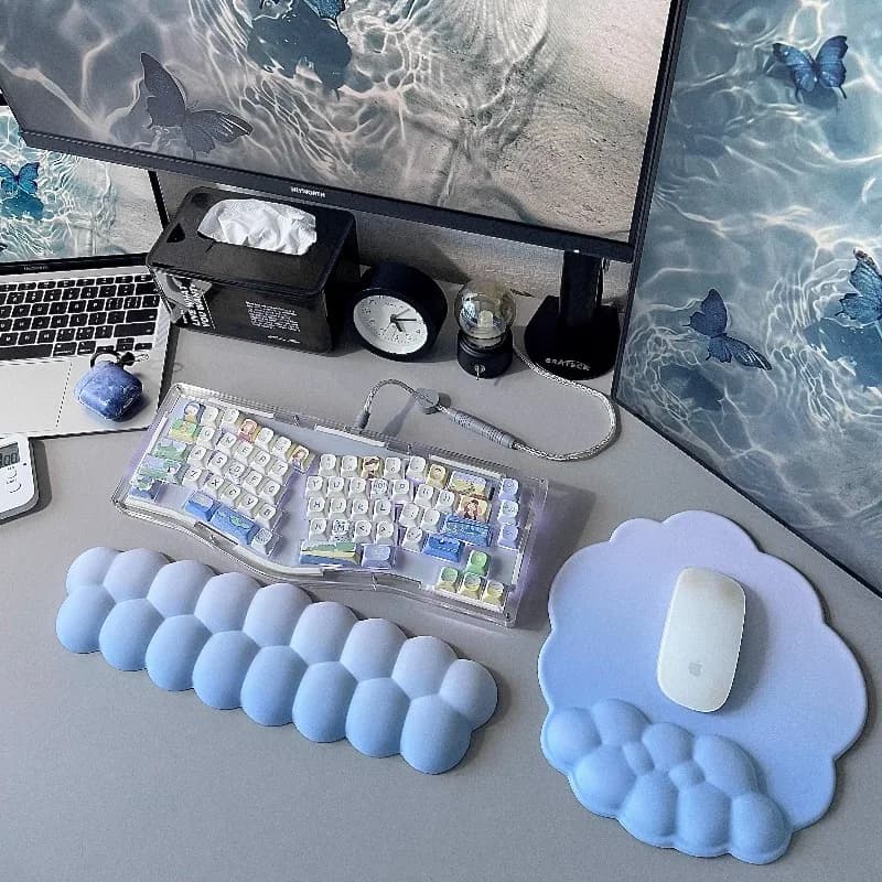 CybJoy Supporto per tastiera Puff Clouds Tastiera Tappetino per mouse Tappetino per mouse compatibile con 104 tasti Protezione per il polso Accessori ergonomici