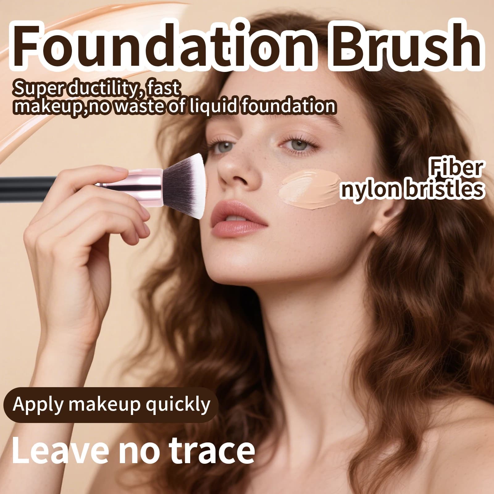 1Pc Foundation Brush Soft Bristles For Liquid Cream Face Makeup With Box