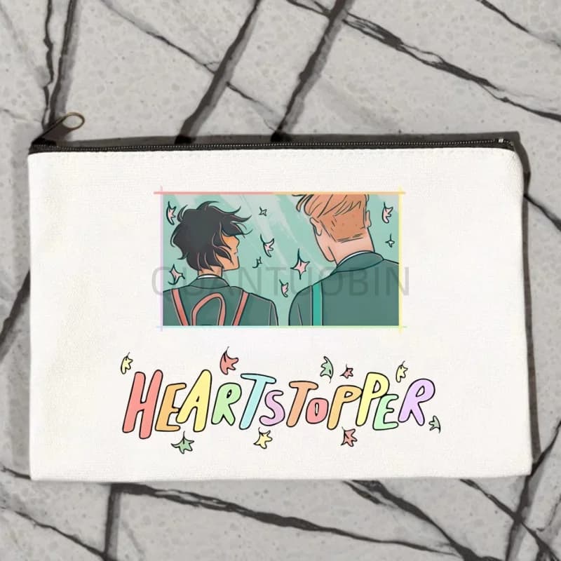 Borsa con Cerniera per Cosmetici in Tela Ispirata alla Serie TV Heartstopper di Nick e Charlie, Astuccio da Viaggio per Profumo e Rossetto
