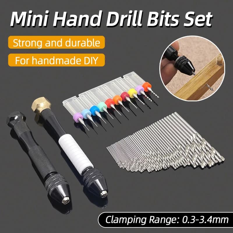 Mini micro trapano a mano in alluminio da 0,3-3,4 mm con mandrino autoserrante utensili manuali rotanti foratura del legno + set di punte elicoidali HSS manuale