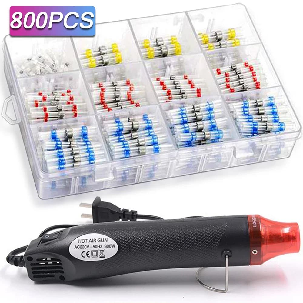 800/400/50PCS Termoretraibile di Testa Impermeabile Sigillo di Saldatura Cavo Terminale di Giunzione Kit Terminali A Crimpare Elettrico con Pistola Ad Aria Calda