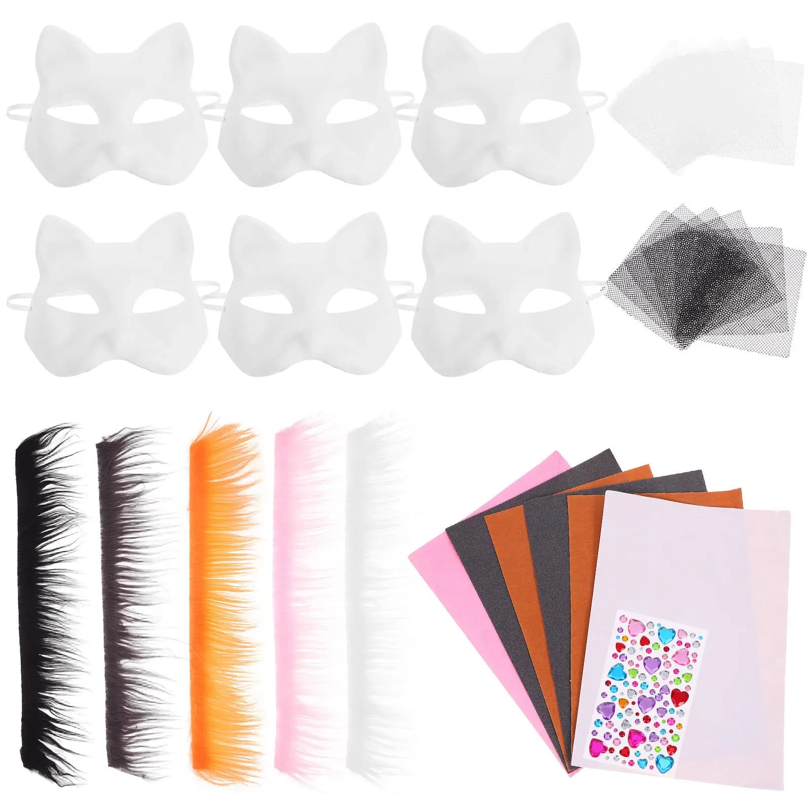 1Set Blank Cat Mask DIY Animal Mask Kit Paper Half Face Masquerade Cosplay Party Decoration Unpainted Craft Accessory