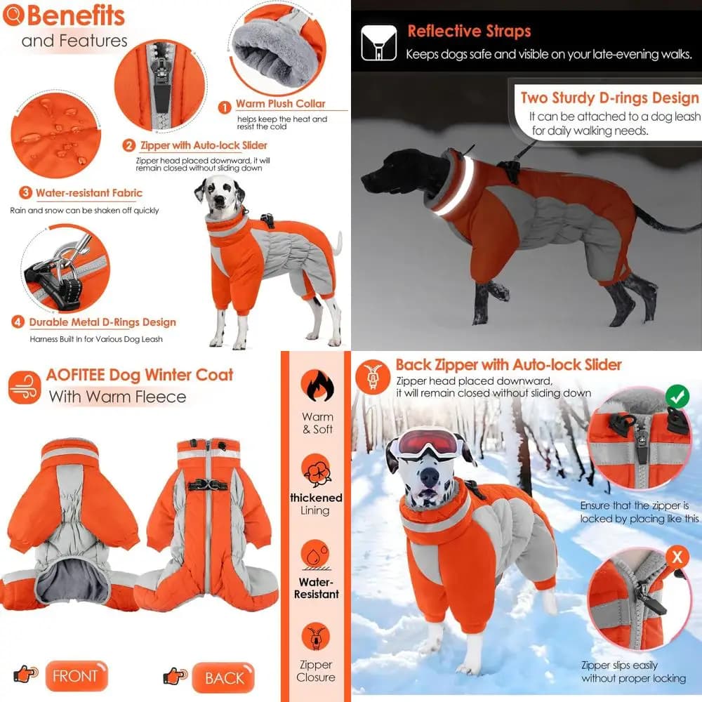 Cappotto Invernale per Cani di Taglia Grande con Imbracatura Integrata, Riflettente, Foderato in Pile per Cani di Piccola e Grande Taglia, XL