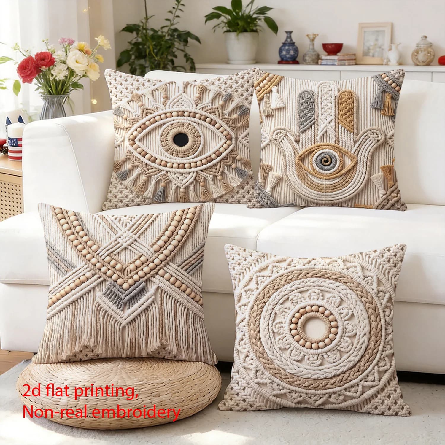 Boho Eye Mandala Print Throw Pillow Covers Set 4 Pieces Polyester Decorative Cushion Case for Sofa Living Room Home Decor