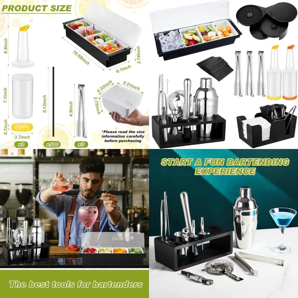Kit completo da barista da 23 pezzi con vassoio per guarnire, coperchio, melange in vetro a 3 livelli e set di shaker per cocktail da 13 pezzi per l'Home Bar Enth