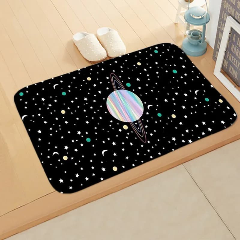 Tappetino per porta Galaxy Planet Star, motivo arcobaleno cosmico, Saturno, lune, stelle, fantasia, decorazione per la casa, tappeto morbido antiscivolo, tappeto di benvenuto