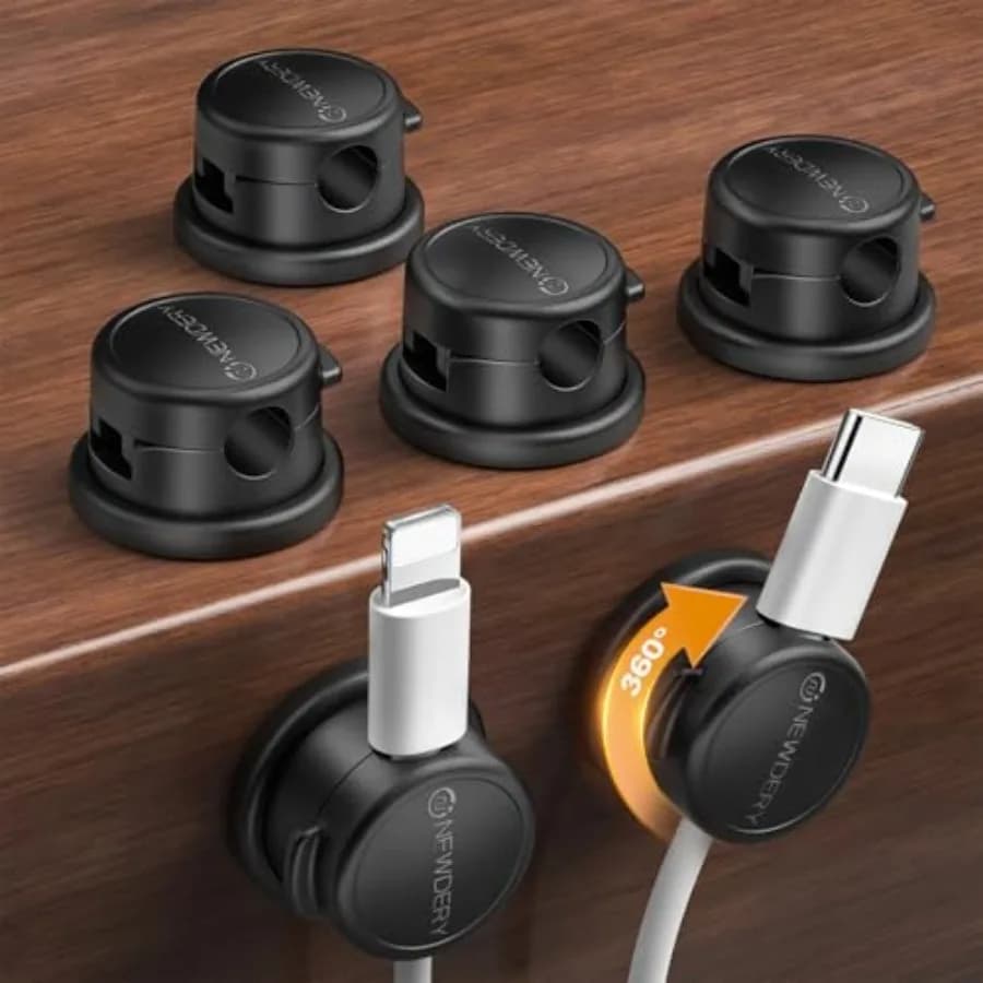 Magnetic Cable Organizer - 30° Rotatable Cable Clips Cord Holder for Desk - 3M Adhesive Wire Holder for Phone Charger, Home Off