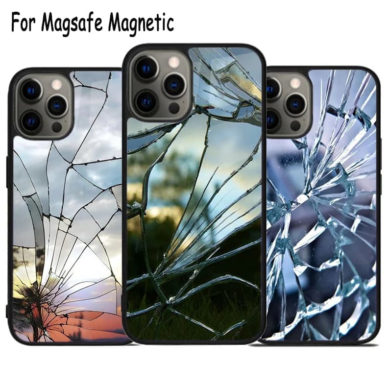 Cover per telefono con ricarica wireless effetto vetro rotto per iPhone 17 Air 15 16 16e 14 13 11 12 Pro Max Plus, cover protettiva magnetica Magsafe