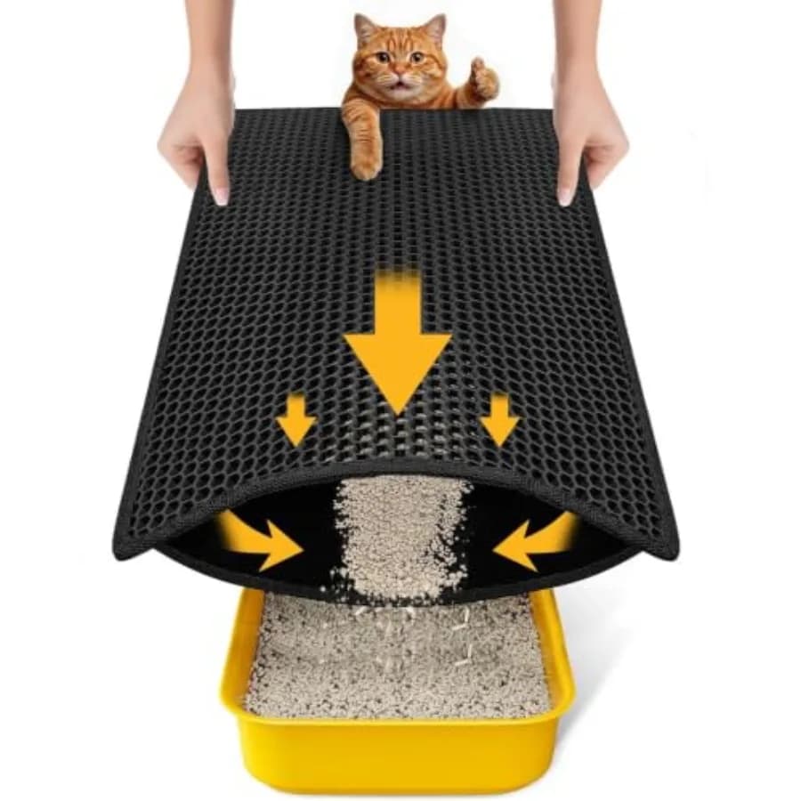 Cat Litter Mat Compact Size for Small Spaces, Upgrade Waterproof Leakproof Back Layer, Honeycomb Trapping Mat, Washable, Easy t