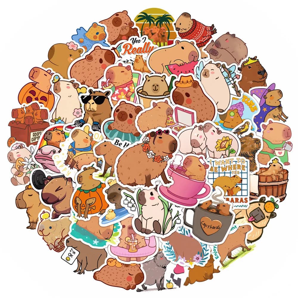 50 simpatici cartoni animati Capybara Pufferfish adesivi graffiti impermeabili per casco bicicletta conto a mano BulingBulingStickers Store