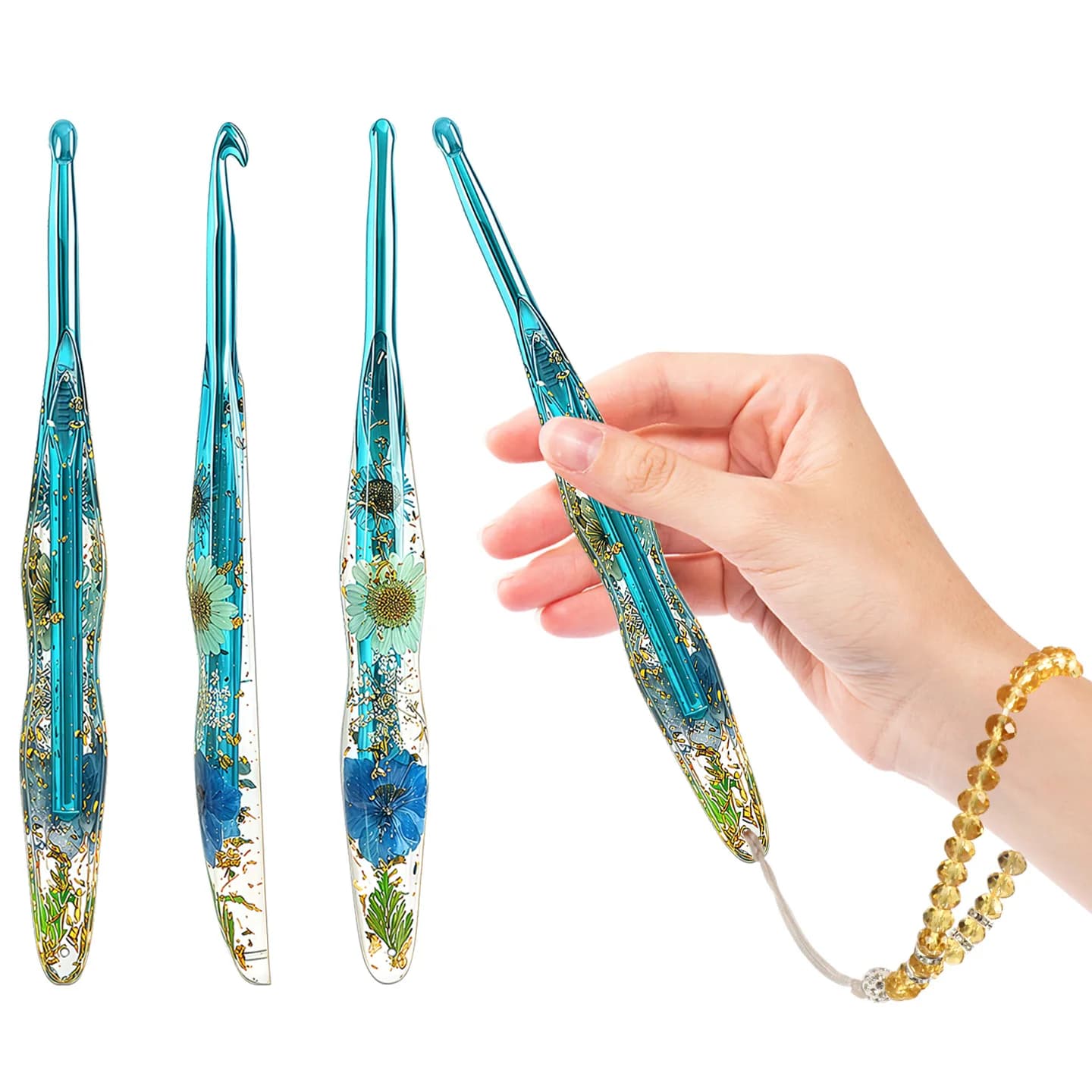 1Pcs 2.0-8.0mm Dry Flower Drop Glue Crochet Hook Flower Crochet Hooks, Fower Resin Round Yarn Hook, Knitting Needle
