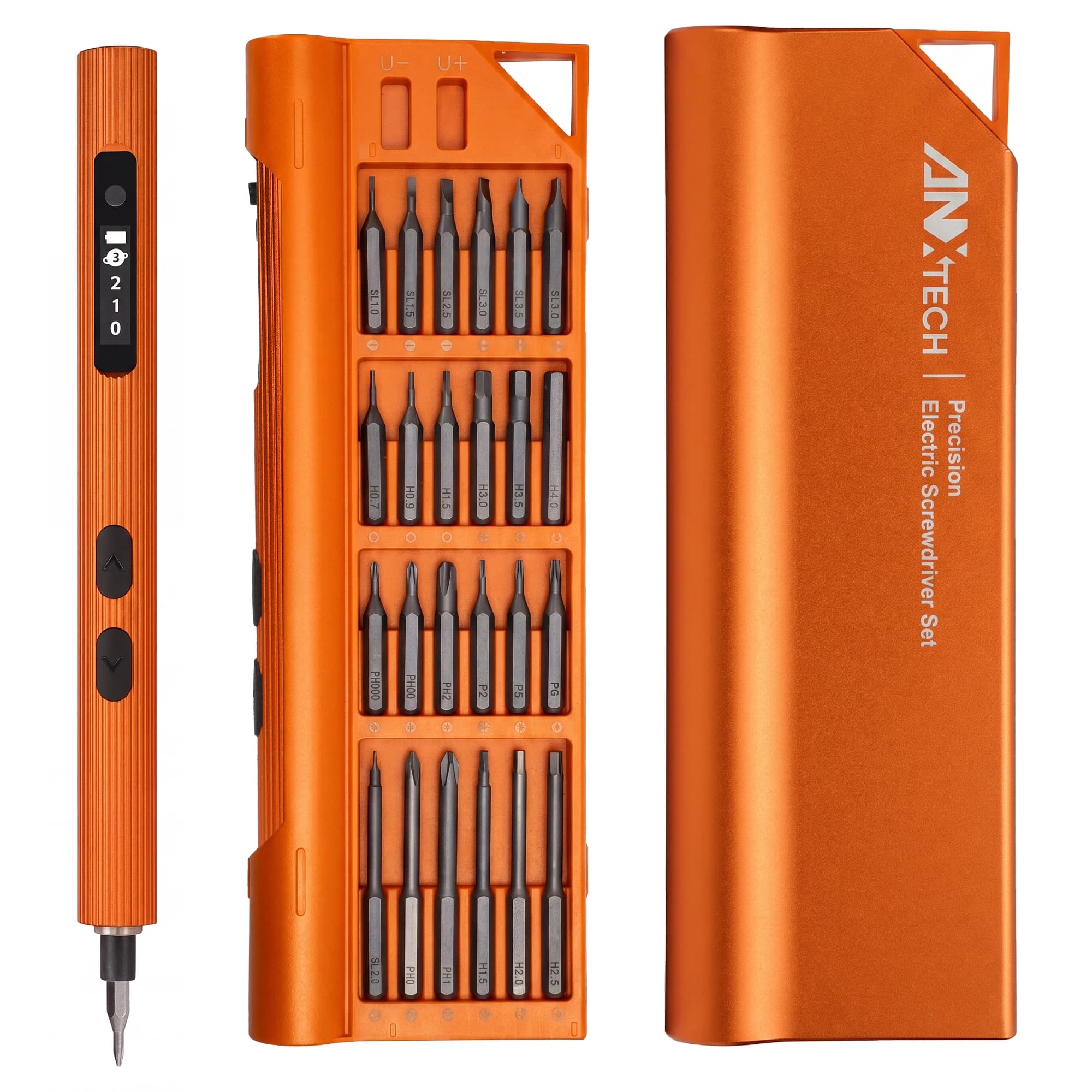 3.7V Precision Screwdriver 52in1 Kit for Laptop Phone | 48 S2 steel bits, magnetic storage case, 3 torque settings, for watch, camera, gaming console repair (Orange)