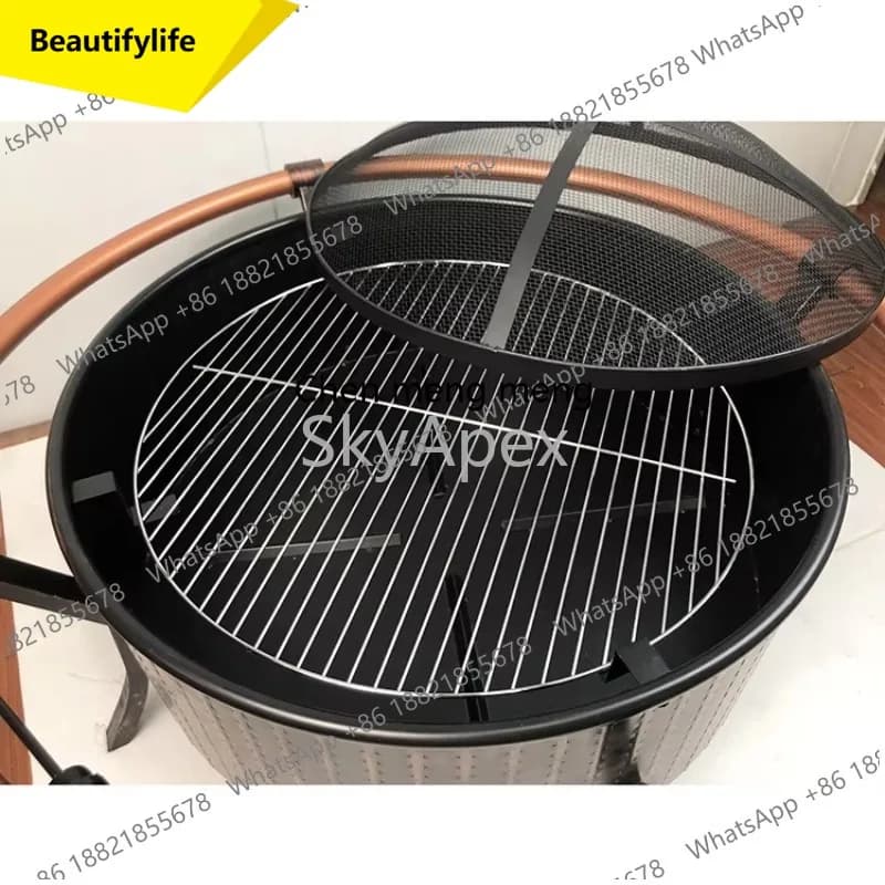 Braciere A55 in Acciaio Senza Fumo, Griglia Circolare per Legna, Stufa da Campeggio per Esterni, con Coperchio Rimovibile e Vassoio Raccogli Ceneri, Portatile per Giardino/Cortile