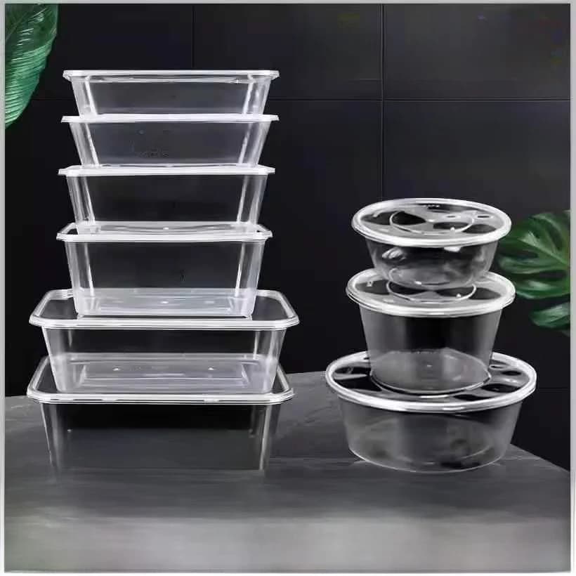 Contenitore per alimenti monouso in plastica per uso alimentare, adatto al microonde, rotondo, rettangolare, spesso, per servizio di ristorazione e catering