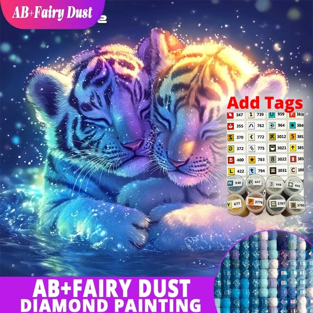 AB Fairy Dust Diamond Embroidery Animal Cross Stitch Mosaic Tiger Picture Diamond Painting Full Drill Home Decoration