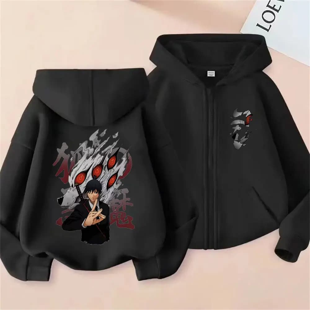 Anime Chainsaw Man Hayakawa Aki Fox Devil Kon Felpa con cappuccio con cerniera Uomo Donna Cartoon Moda Giacca con zip oversize Cappotto vintage maschile