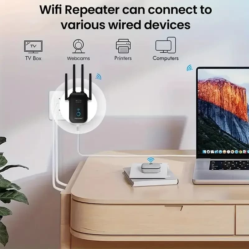 Whole Home Coverage with MU-MIMO PIX-LINK AC35 1200Mbps 5G/2.4G WiFi Extender 4 High-Gain Antennas WPS Button Router/Repeater
