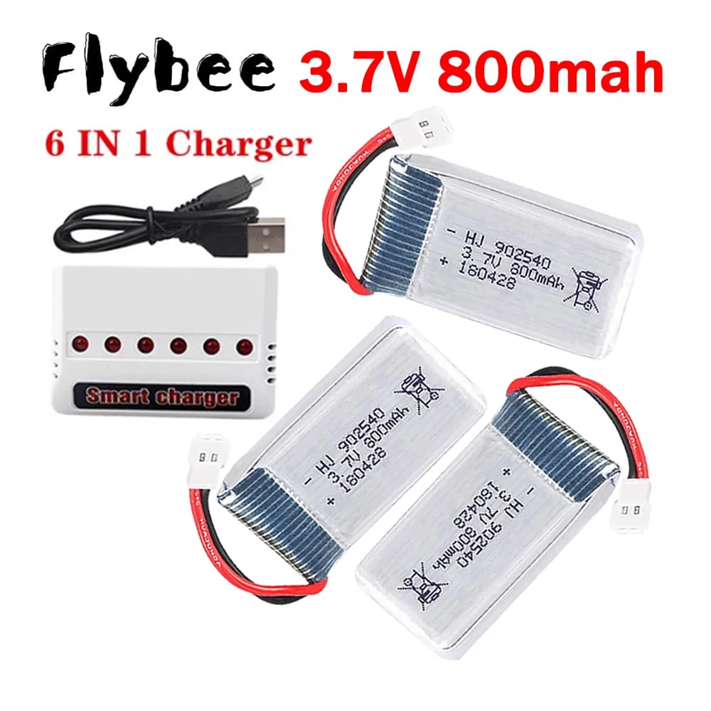 Batteria Lipo MEW 800mAh 3.7V + Caricabatterie 6-in-1 per Ricambi Drone Quadricottero RC Syma X5 X5C X5C-1 X5SC X5SW X5S V931 H5C CX-30 CX-30W