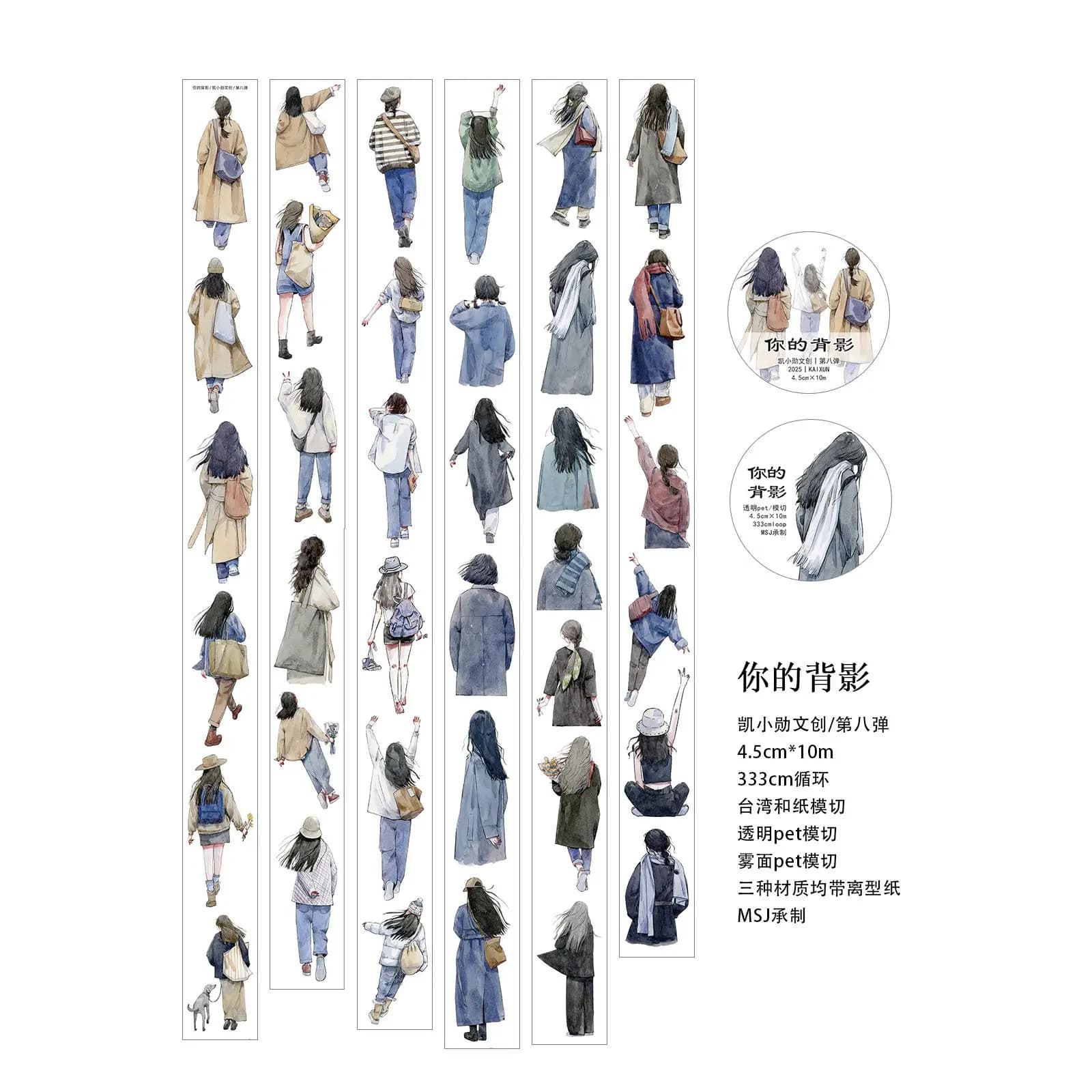 Kaixun Back Figure Journal Girls Washi Clear/matte Pet Tape Journaling Stickers