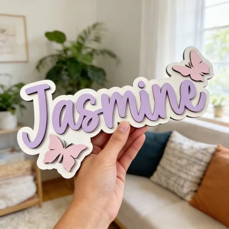 1pc Double-layer Wooden Surname Brand, Butterfly Decoration Pattern, Home Decoration, Door Number Identification, Holiday Gift