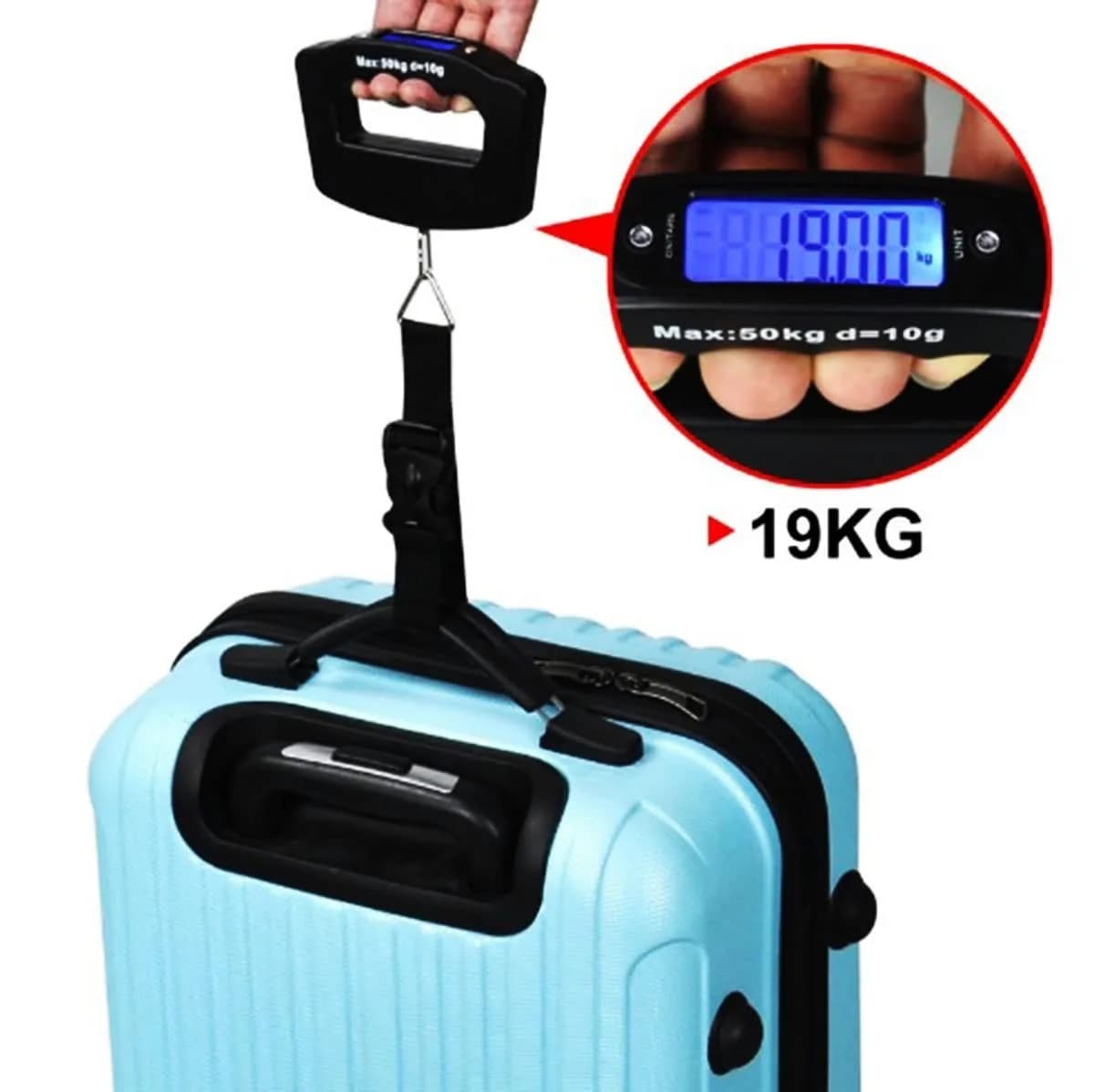 Portable Digital Luggage Scale, 50kg/110lb Handheld Electronic Hanging Weight Scale with Metal Hook, Precision 10g LCD Baggage Suitcase Scale Dual Use for Travel Luggage and Fish Weighing, Black