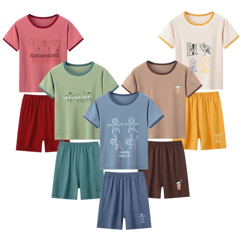 2 pezzi per bambini color caramello abito a maniche corte ragazzo moda casual T-shirt ragazza comodi e versatili pantaloncini stampati carini