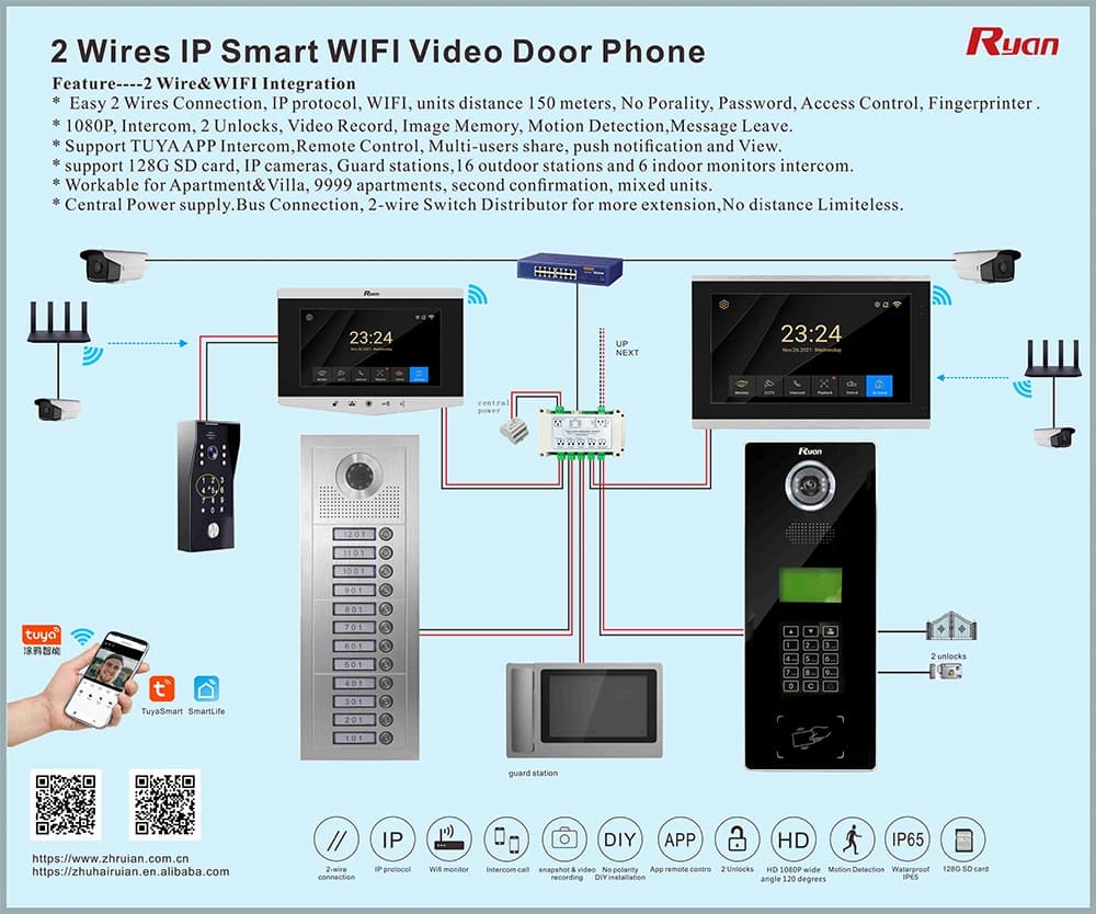 Sistema citofonico videocitofonico per 8 appartamenti/famiglie Telecamera campanello 1080P con 12 pulsanti 8 monitor