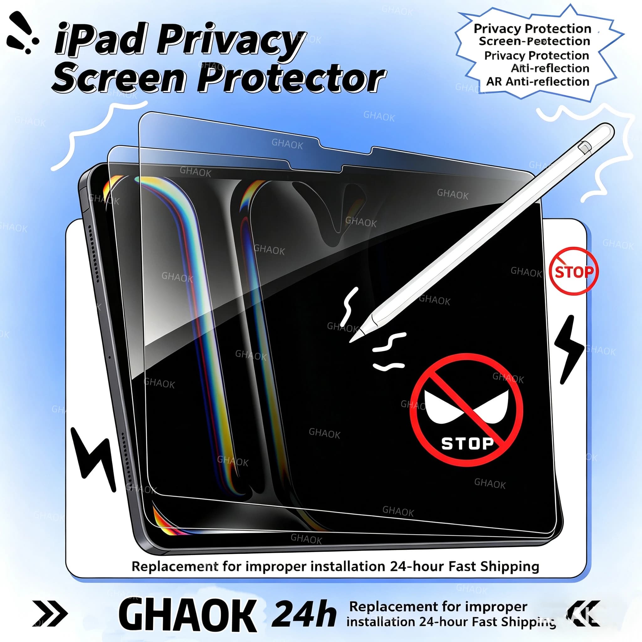 2 Way Privacy Anti-Spy Screen Protector for iPad Air 11/13 Inch M3 2025, Pro 11/13 2024 Anti-Blue Light Anti-Glare PET HD Film