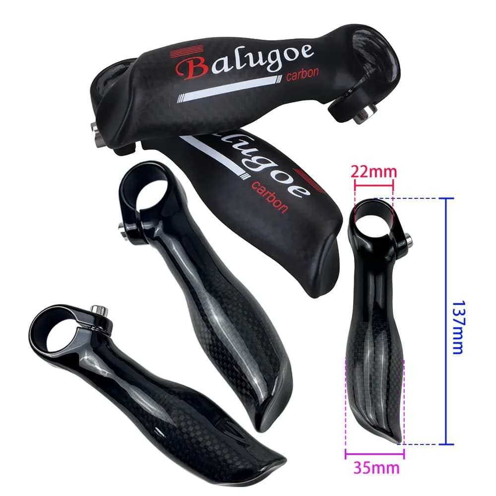Manopole Ausiliarie Bull Horn per Mountain Bike, in Fibra di Carbonio, con Blocco in Lega di Alluminio, Finitura Lucida e Opaca
