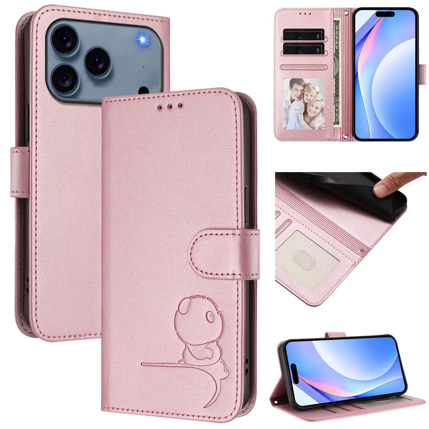 Custodia a Portafoglio WEFOR Compatibile con iPhone 17/Air/16/16e/16 Pro Max 16 Plus con Blocco RFID, Cover Flip Porta Carte Donna Uomo Panda