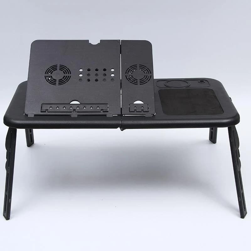 Vassoio da letto portatile pieghevole regolabile per laptop Supporto da tavolo per PC portatile USB con 2 ventole di raffreddamento Portabicchieri per mouse